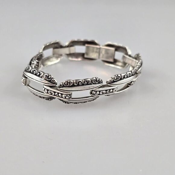 Vintage Sterling Silver 925 Ornate Link Bracelet 18cm - Picture 5 of 6